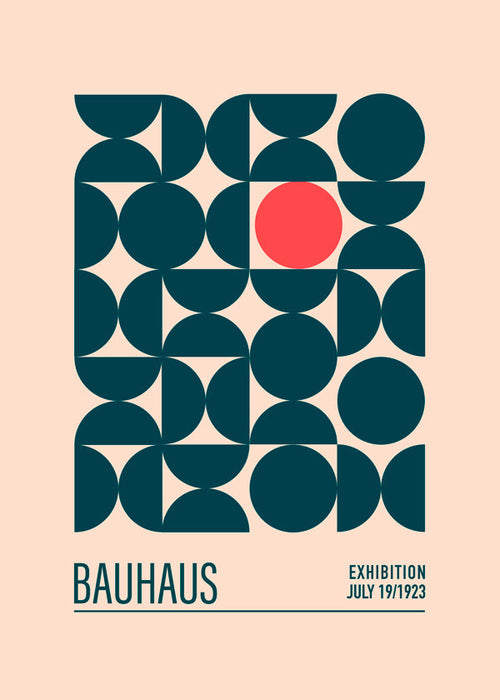 Bauhaus geometrisk plakat med rød cirkel