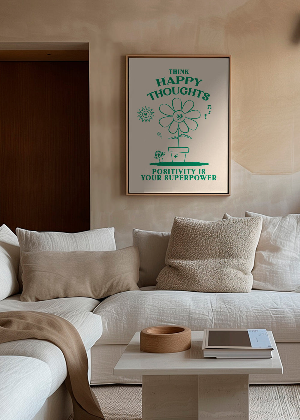 Illustration smilende blomst med positiv sætning