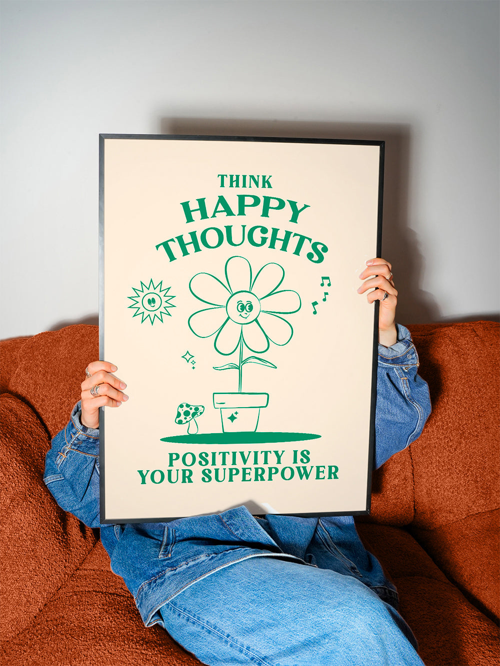 Illustration smilende blomst med positiv sætning