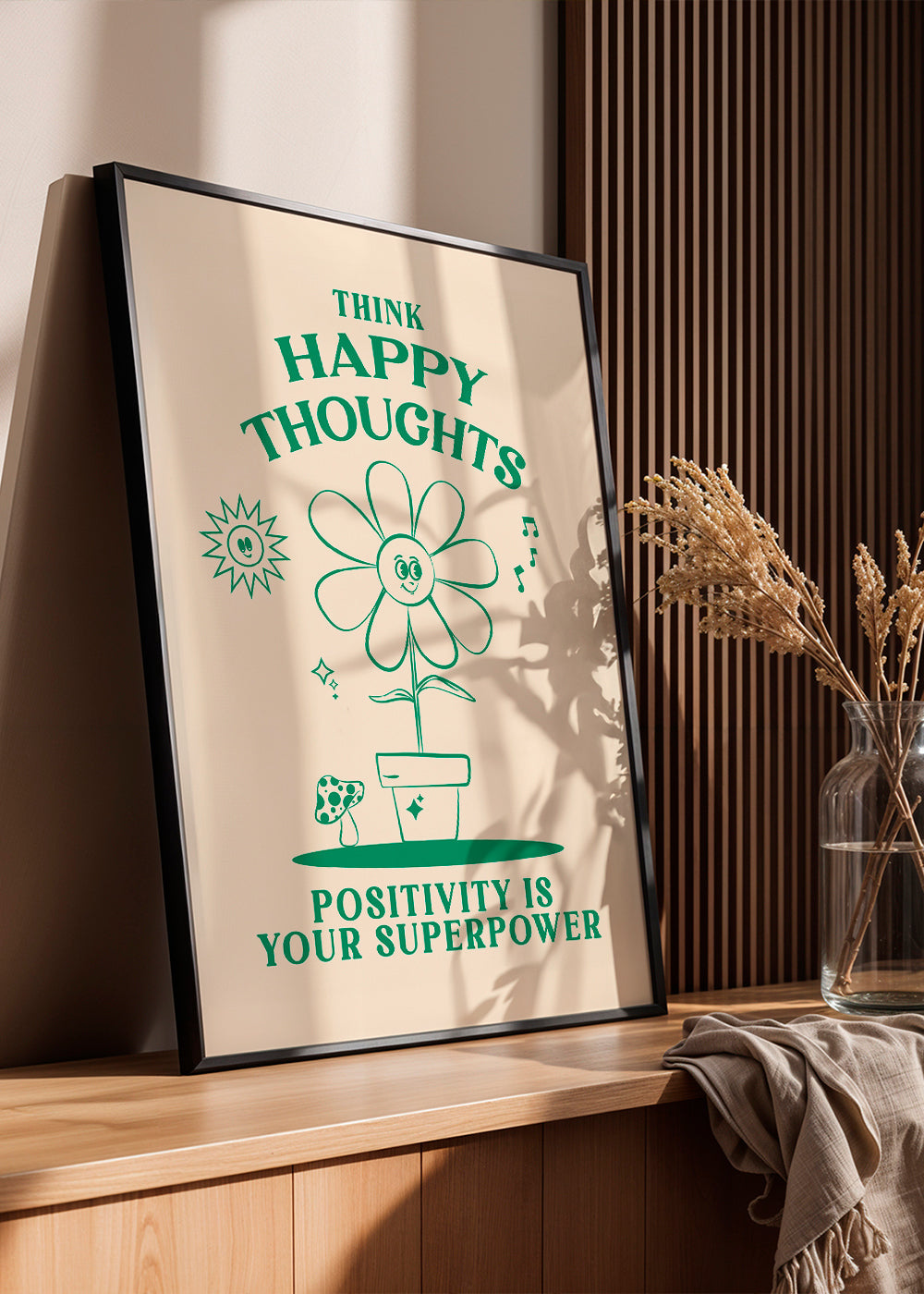 Illustration smilende blomst med positiv sætning