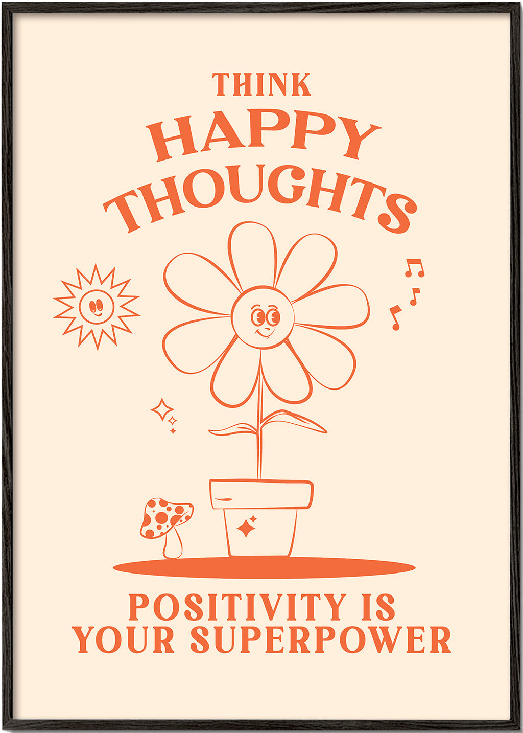 Illustration med positiv besked og smilende blomst