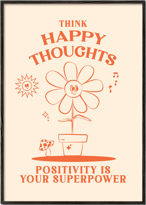 Illustration med positiv besked og smilende blomst