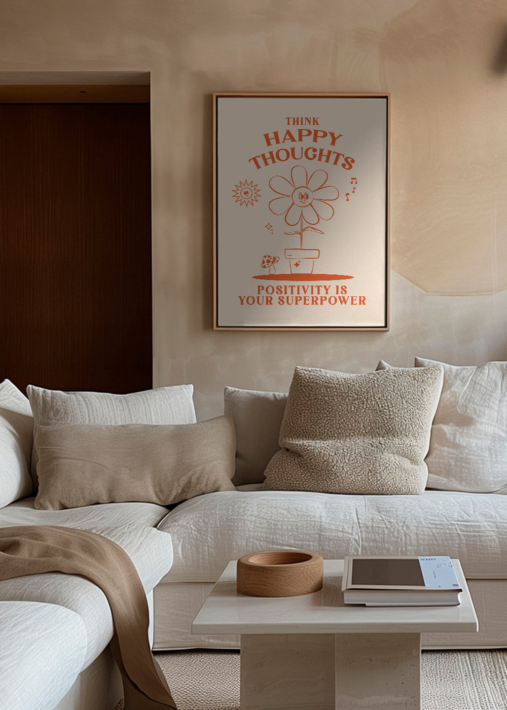 Illustration med positiv besked og smilende blomst