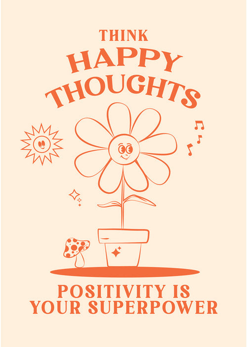 Illustration med positiv besked og smilende blomst