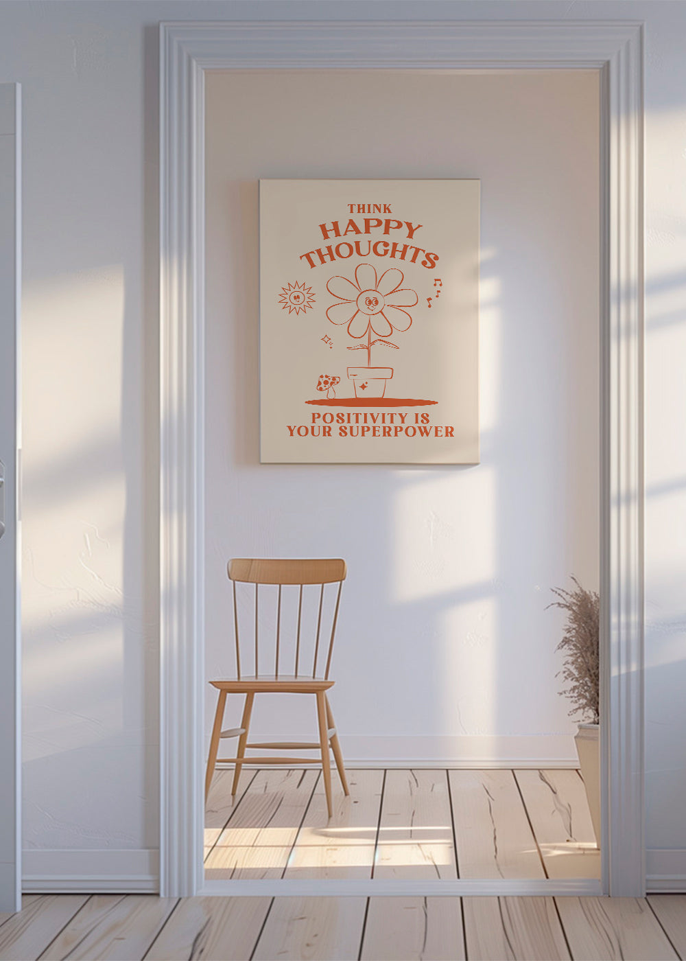 Illustration med positiv besked og smilende blomst