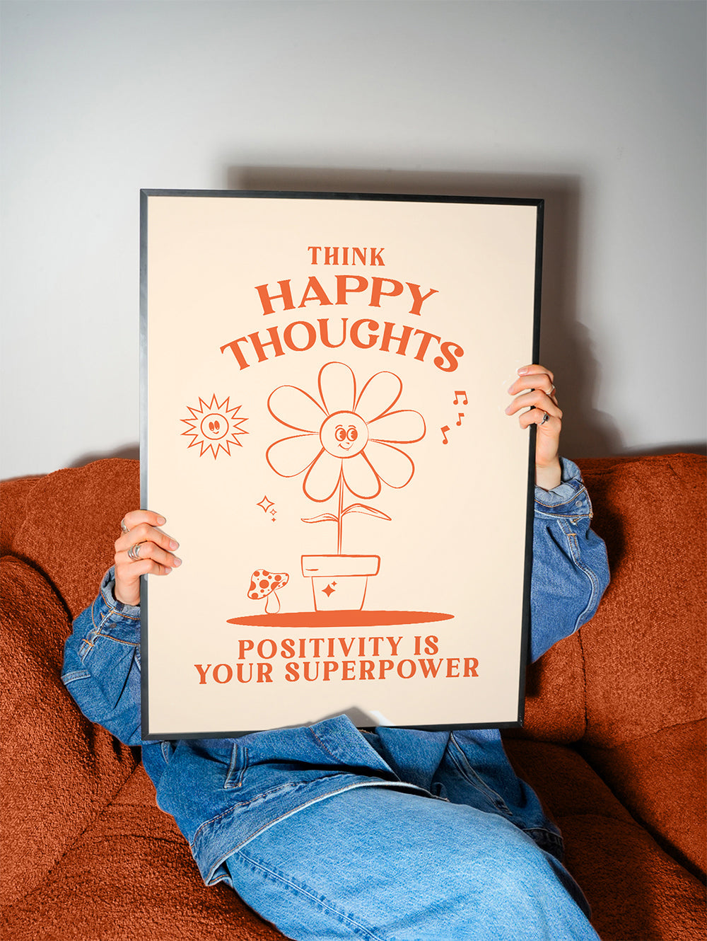 Illustration med positiv besked og smilende blomst