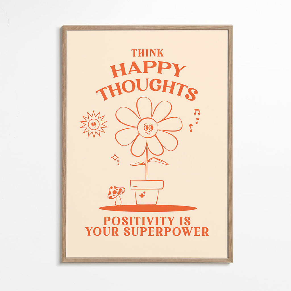 Illustration med positiv besked og smilende blomst