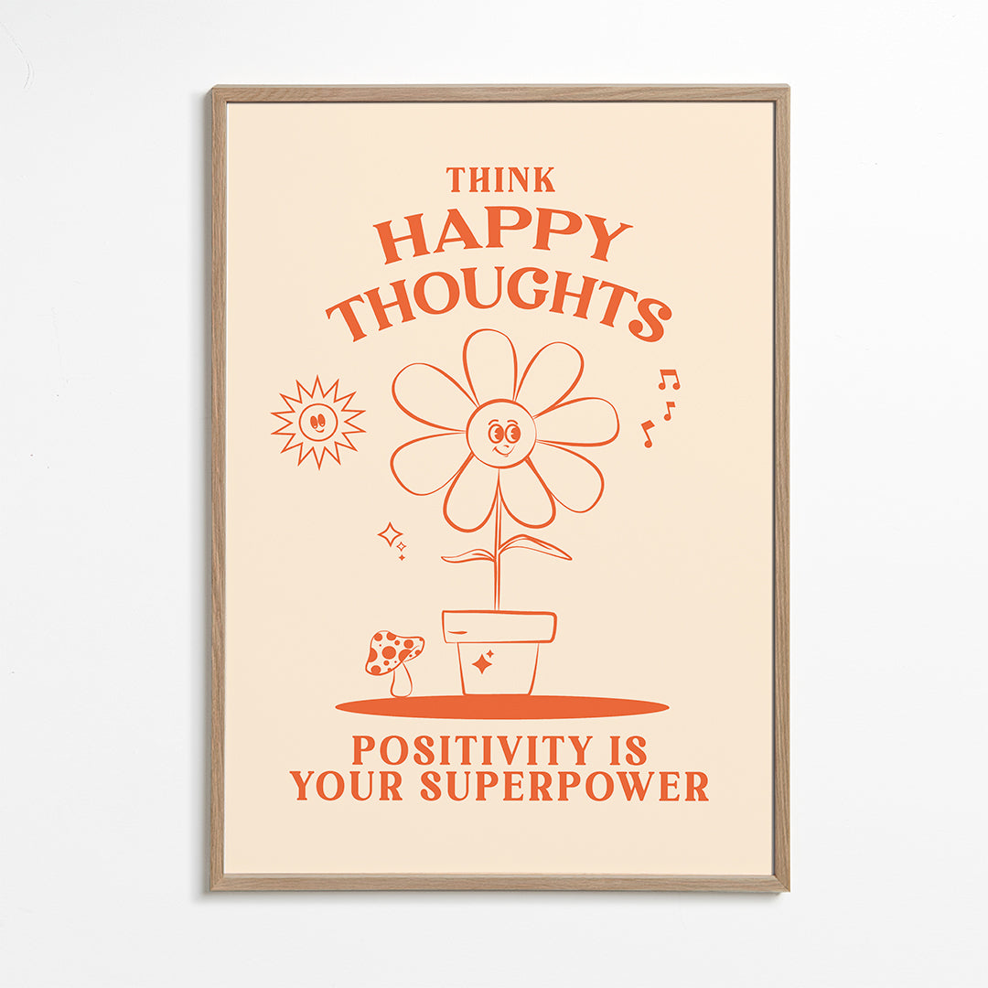 Illustration med positiv besked og smilende blomst