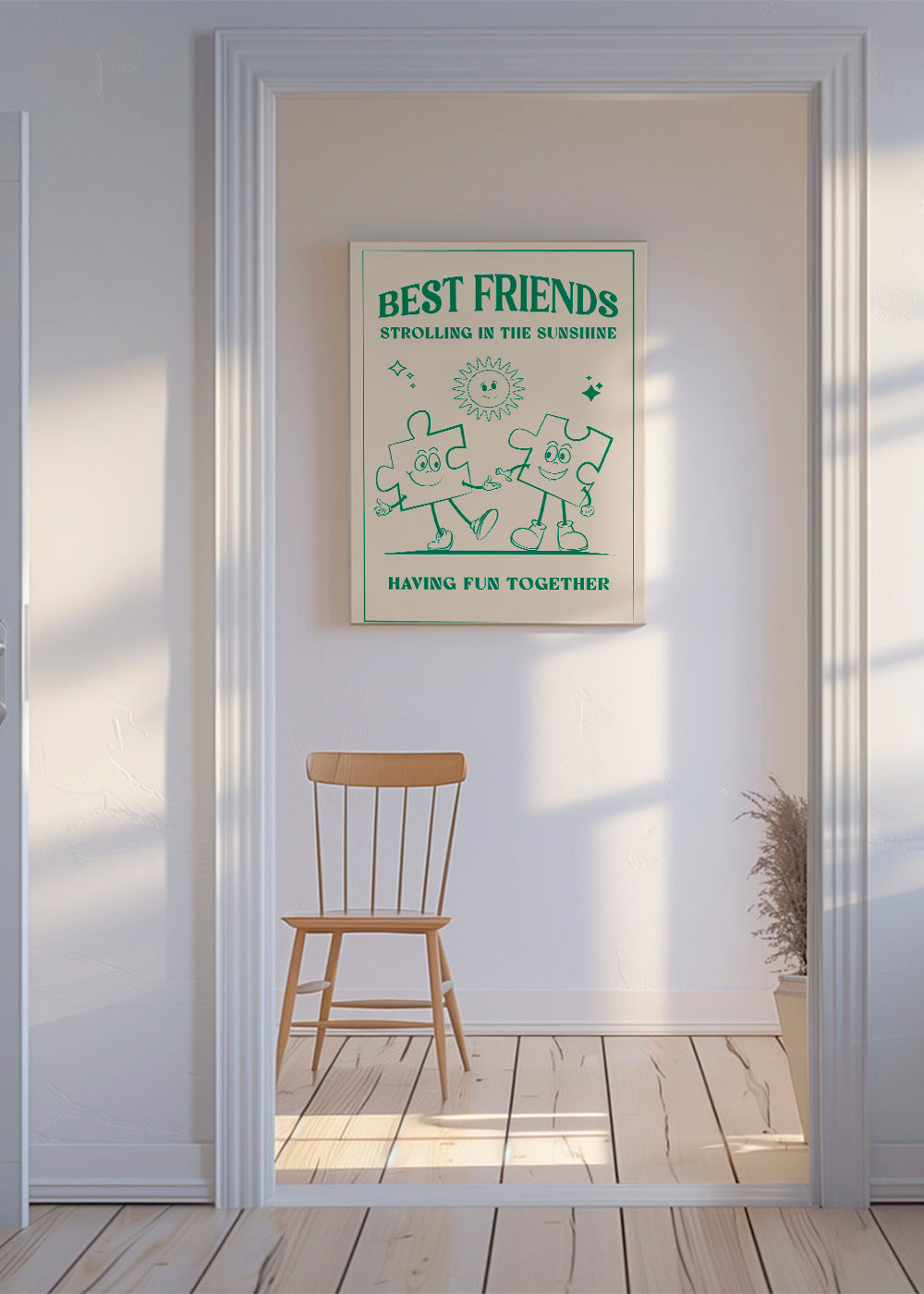 Børneplakat Best Friends smilende puslespilsbrikker