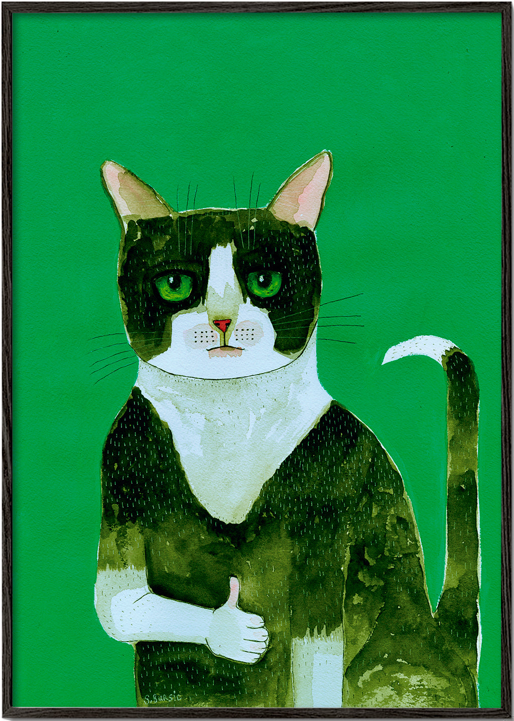Tuxedo kat kunst med tommelfinger op
