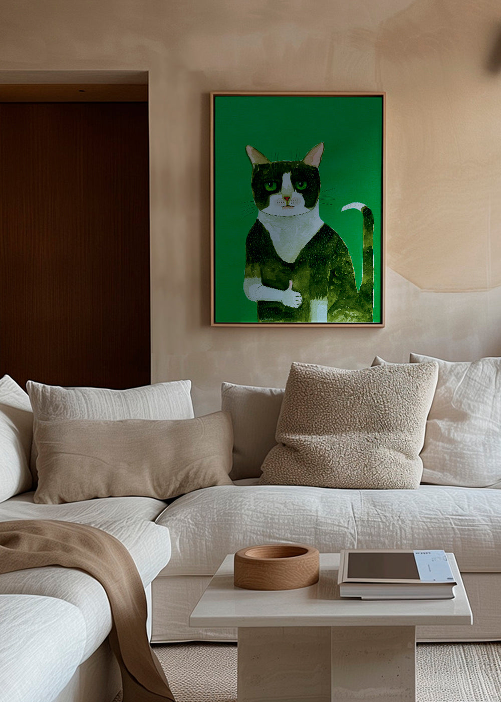 Tuxedo kat kunst med tommelfinger op