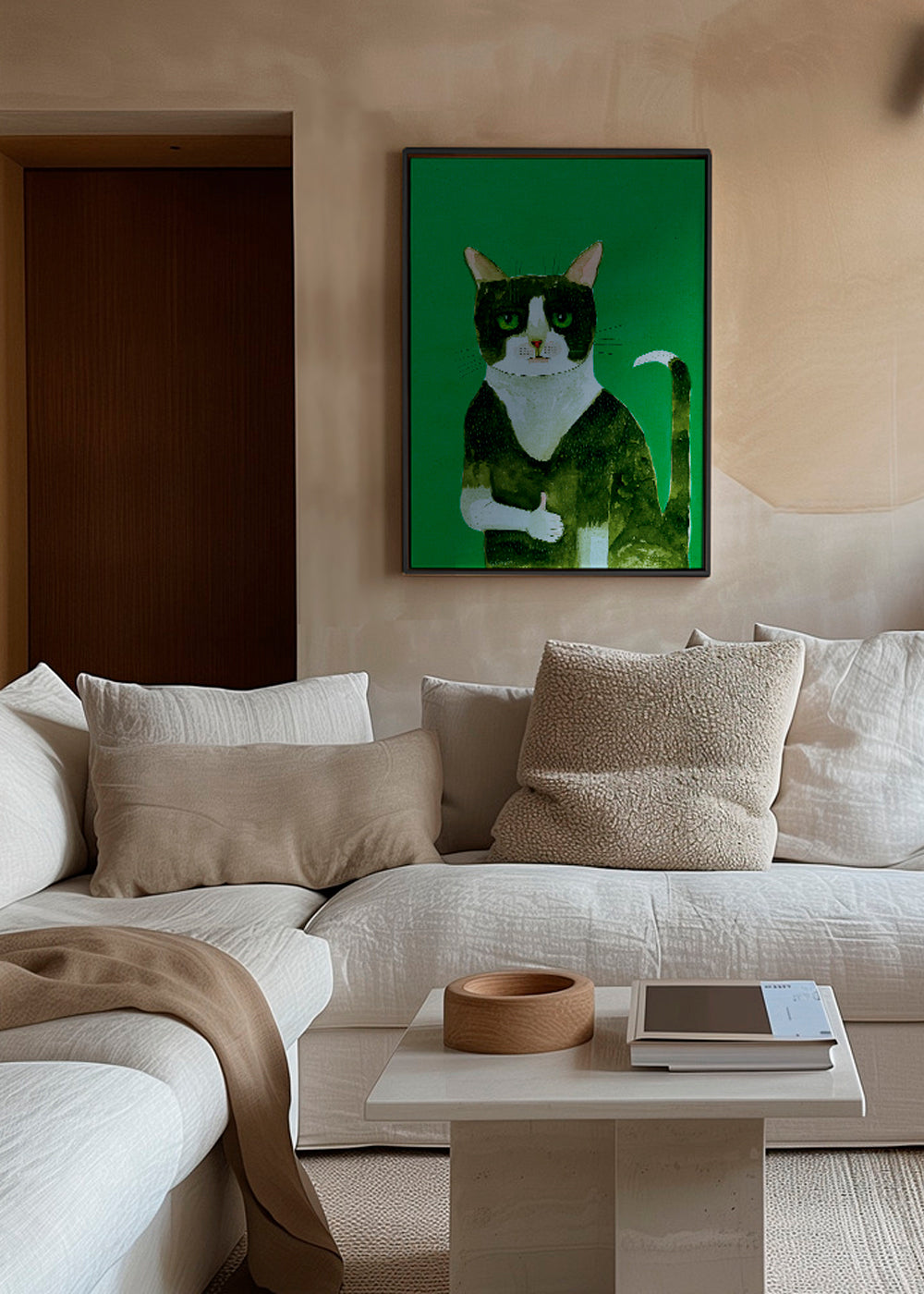 Tuxedo kat kunst med tommelfinger op