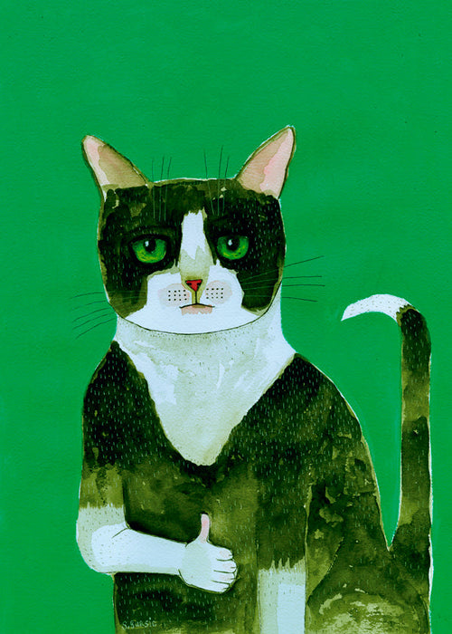 Tuxedo kat kunst med tommelfinger op
