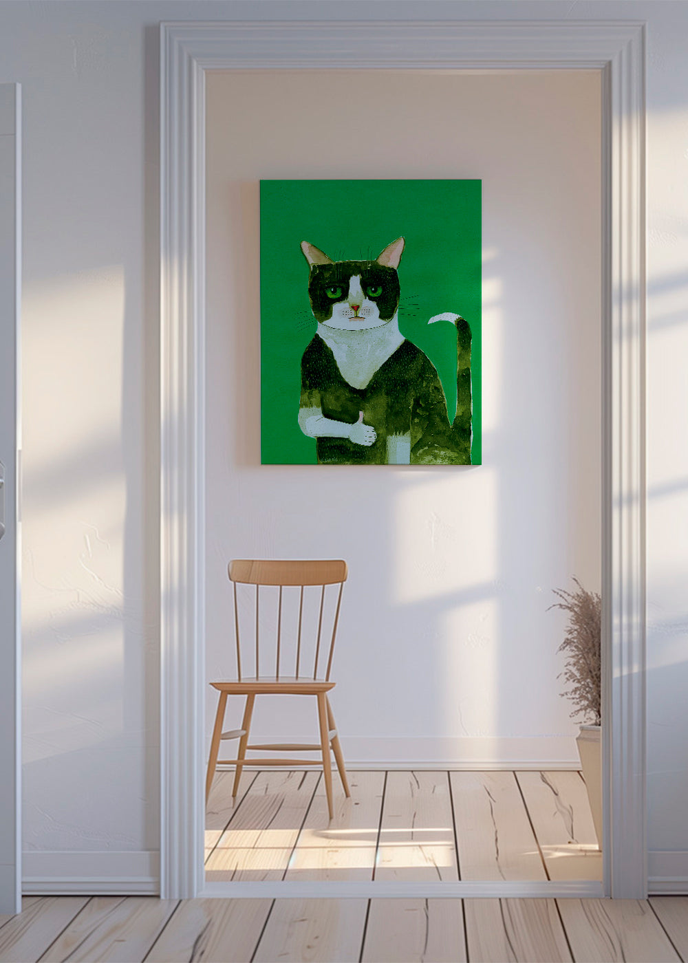 Tuxedo kat kunst med tommelfinger op