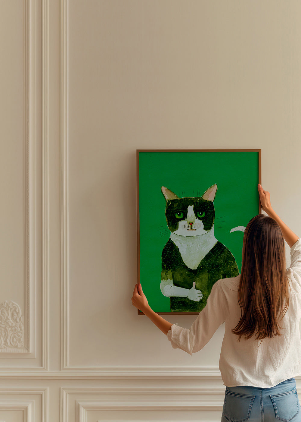 Tuxedo kat kunst med tommelfinger op