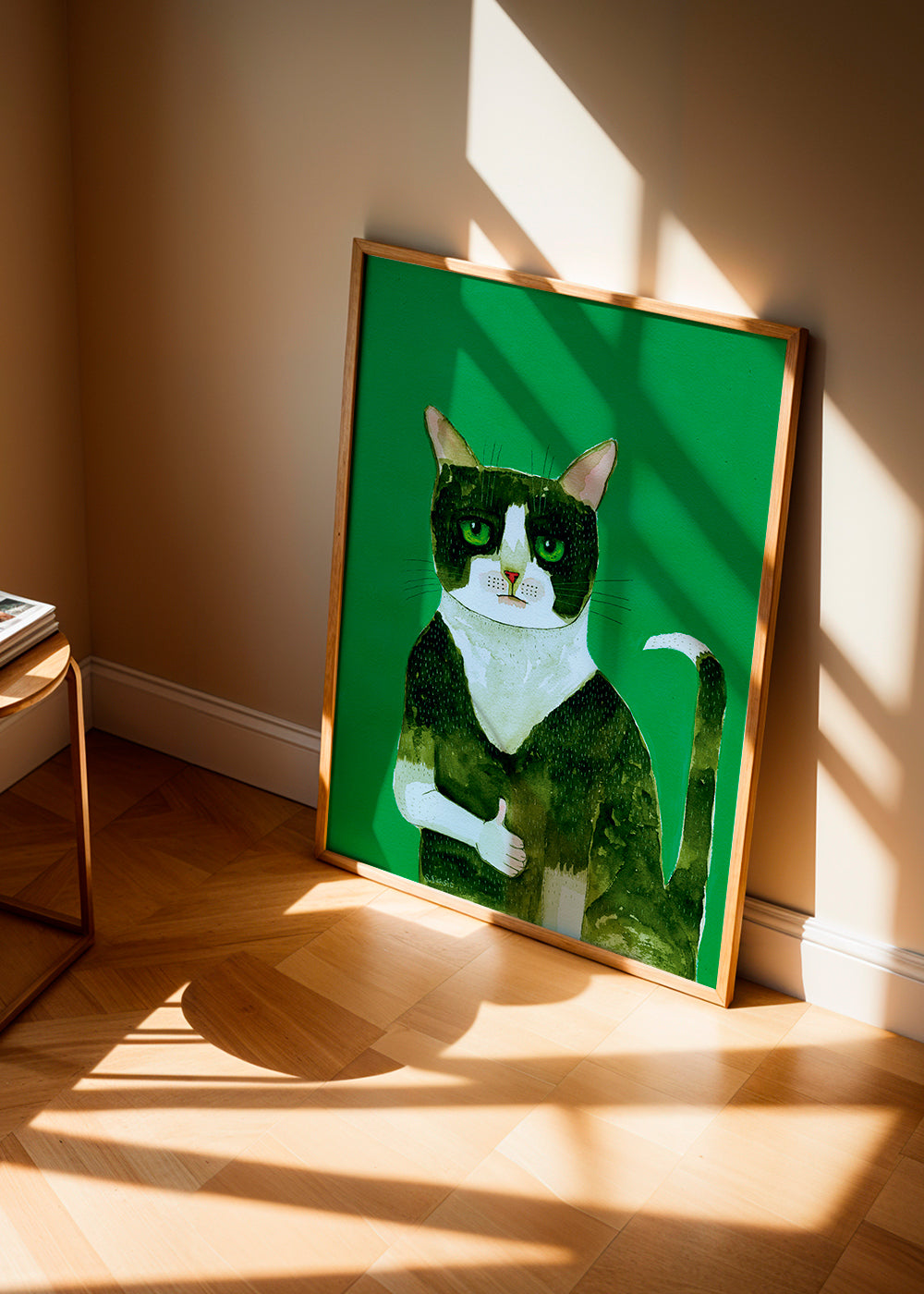 Tuxedo kat kunst med tommelfinger op