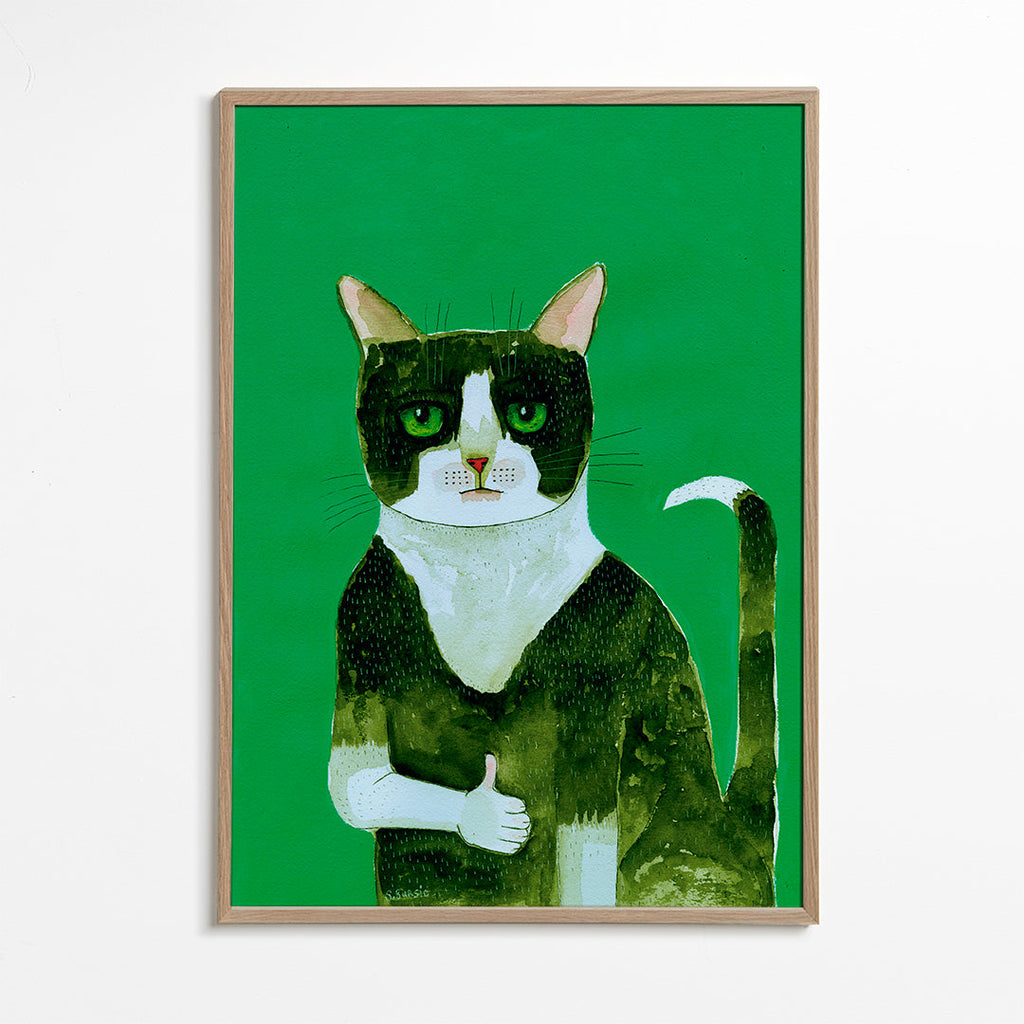 Tuxedo kat kunst med tommelfinger op