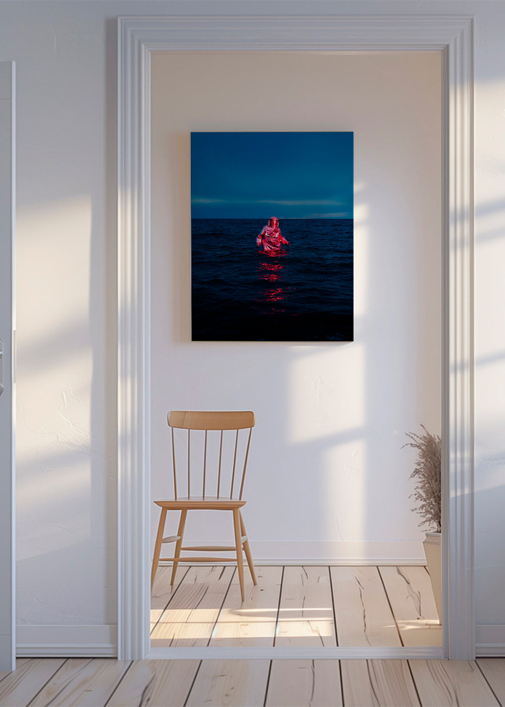 Landskabsbillede med astronaut i havet