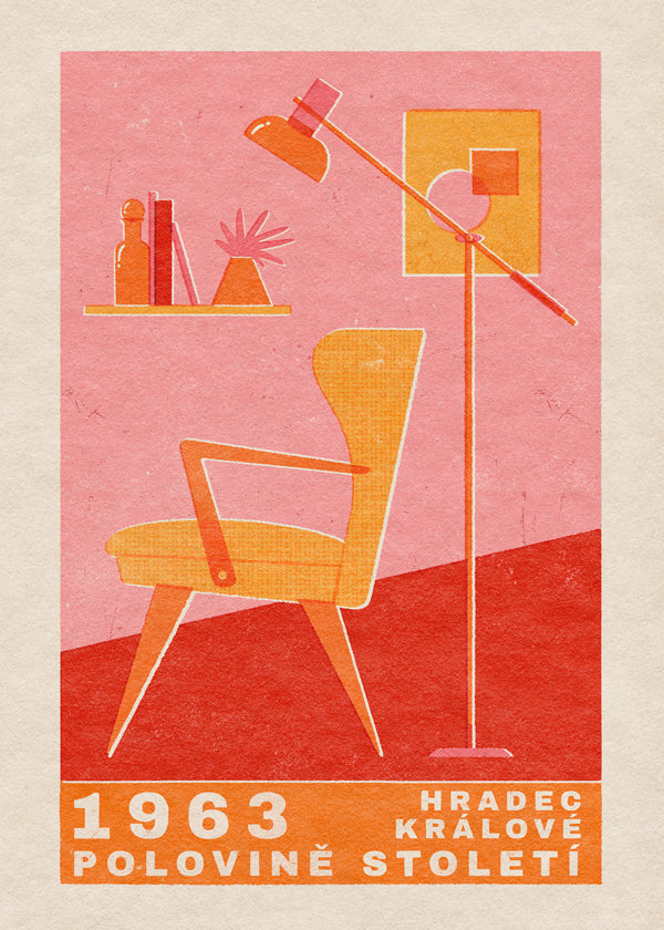 Vintage plakat: lænestol og lampe 1963