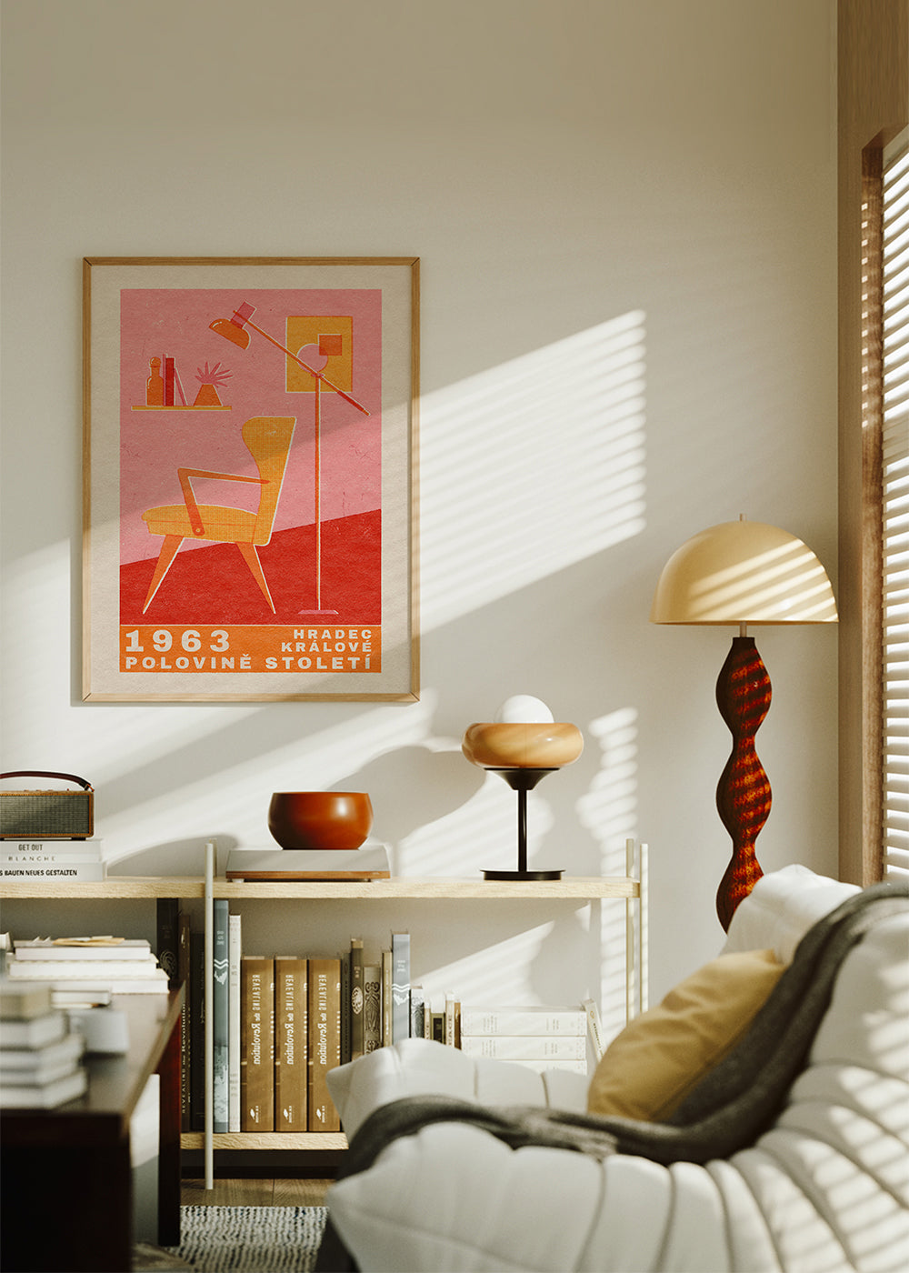 Vintage plakat: lænestol og lampe 1963