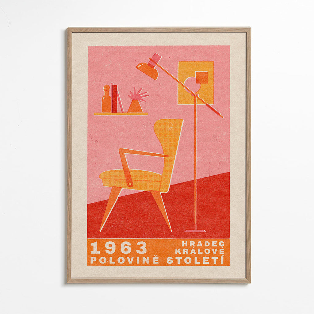 Vintage plakat: lænestol og lampe 1963