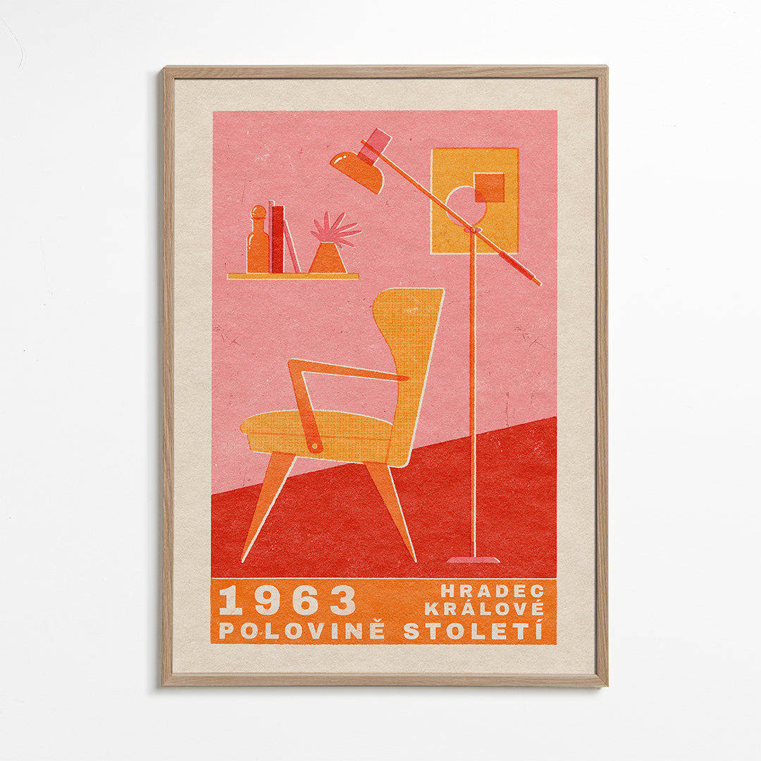 Vintage plakat: lænestol og lampe 1963
