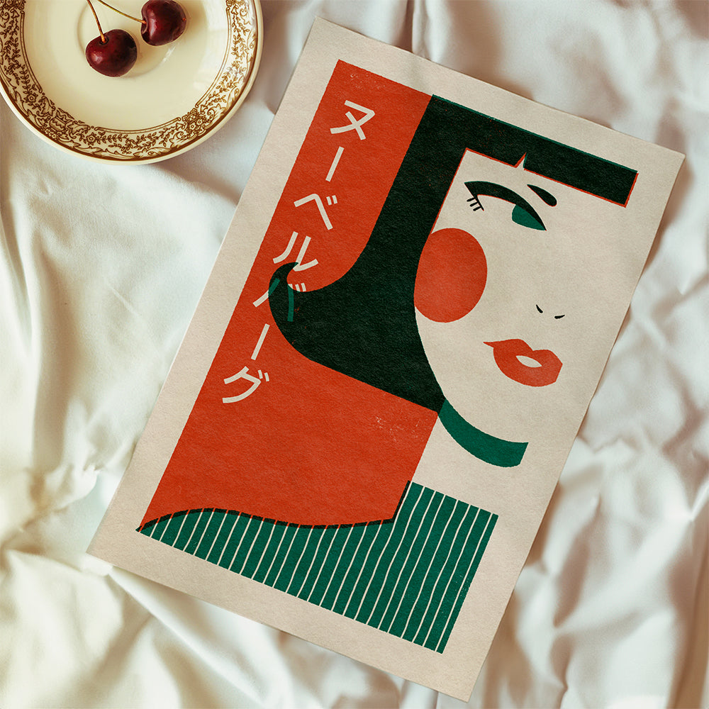 Illustration japansk-inspireret geometrisk ansigt