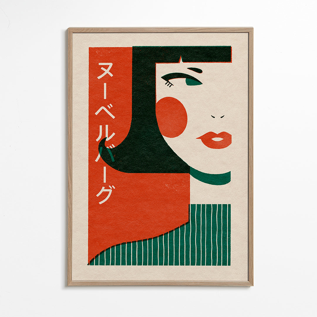 Illustration japansk-inspireret geometrisk ansigt