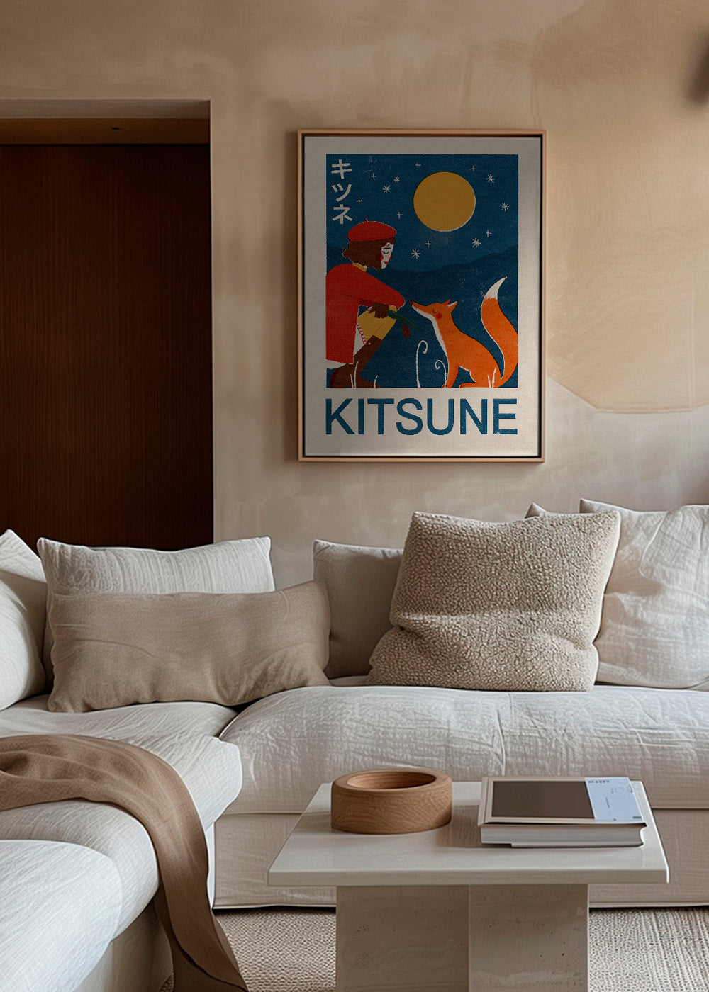 Kitsune ræv under månen - illustration