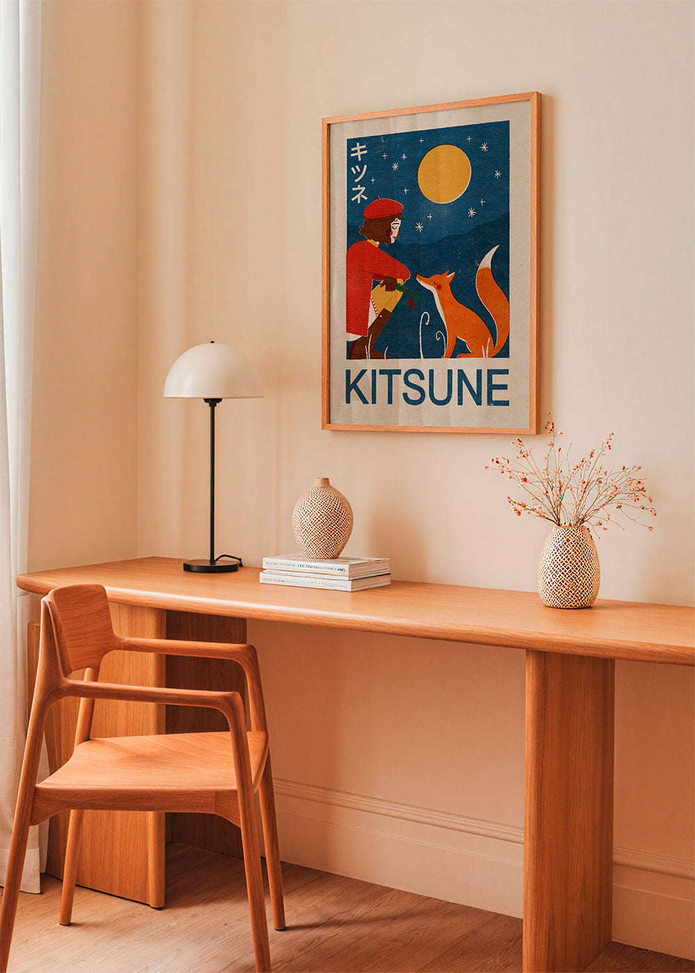 Kitsune ræv under månen - illustration