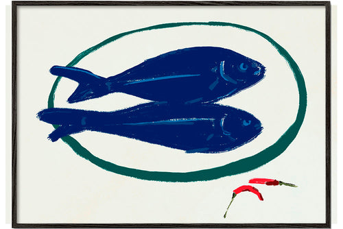 Køkkenkunst med blå fisk og chili