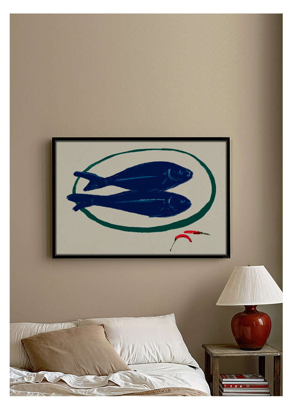 Køkkenkunst med blå fisk og chili