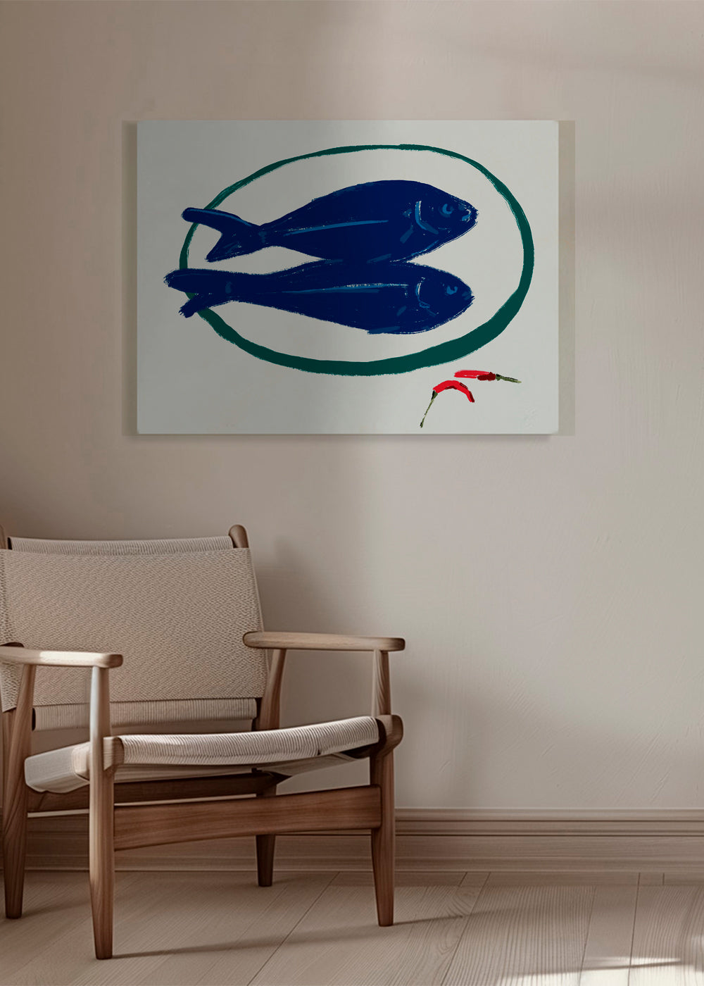 Køkkenkunst med blå fisk og chili