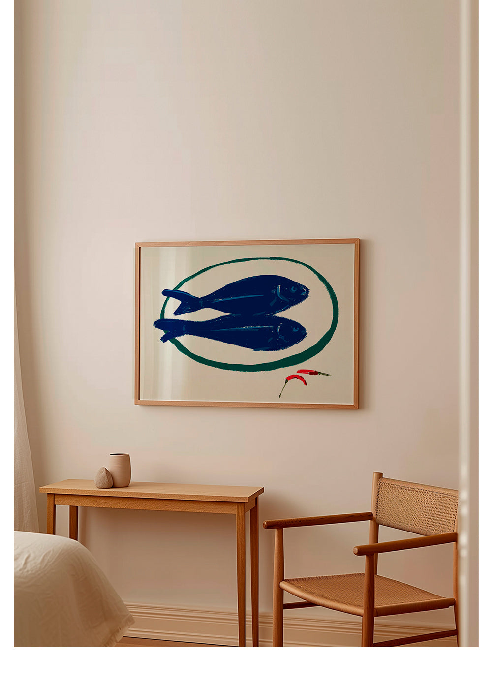 Køkkenkunst med blå fisk og chili