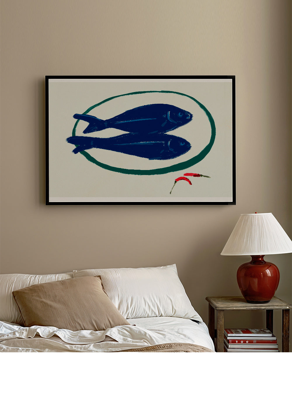Køkkenkunst med blå fisk og chili