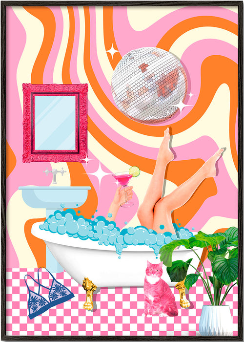 Pop-illustration med badekar og diskokugle