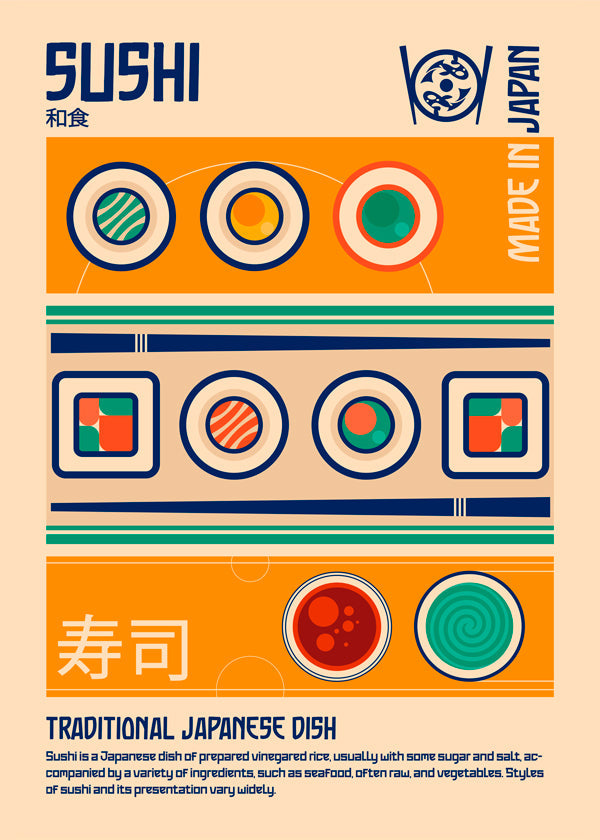 Køkkenkunst Sushi grafisk plakat