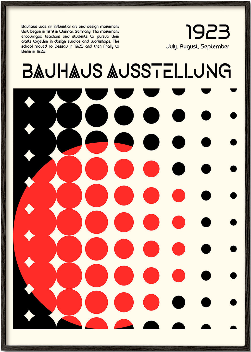 Geometrisk Bauhaus-plakat med røde halvkredse