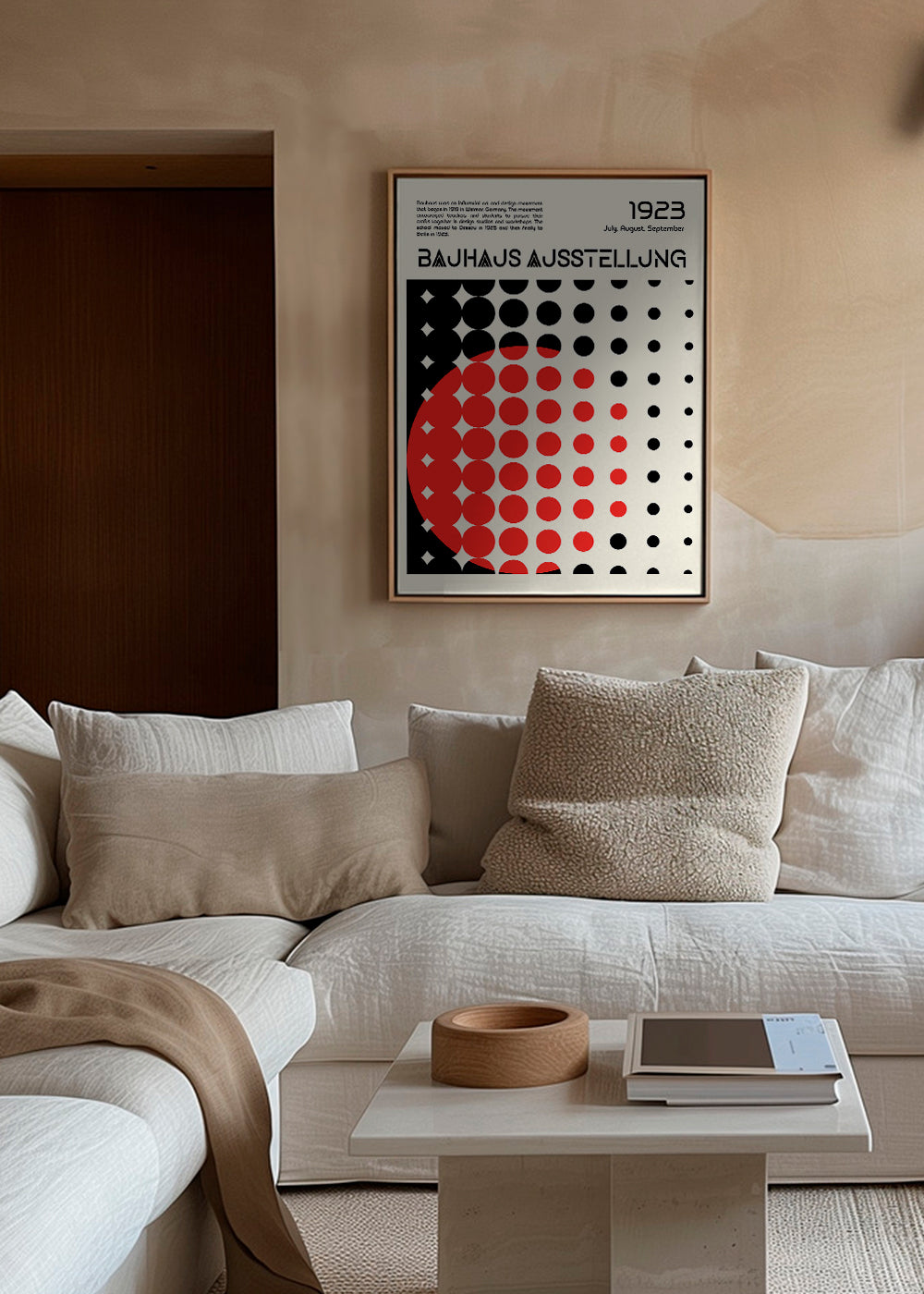 Geometrisk Bauhaus-plakat med røde halvkredse