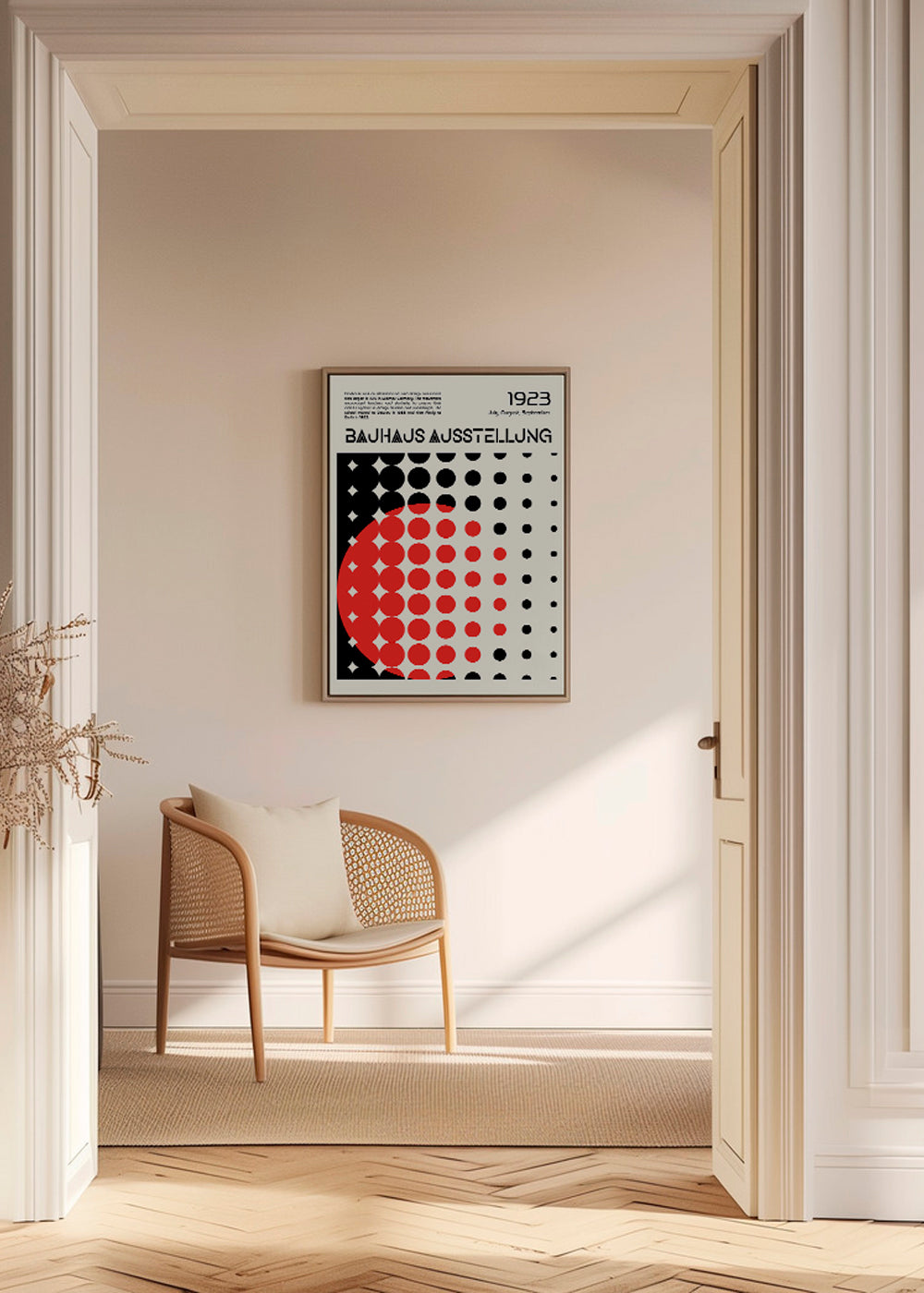 Geometrisk Bauhaus-plakat med røde halvkredse