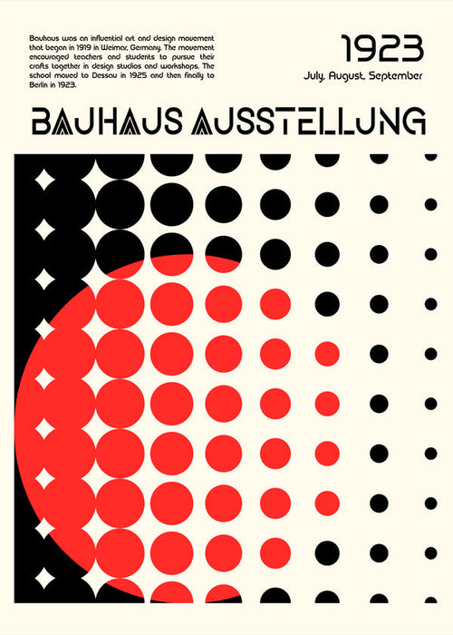 Geometrisk Bauhaus-plakat med røde halvkredse