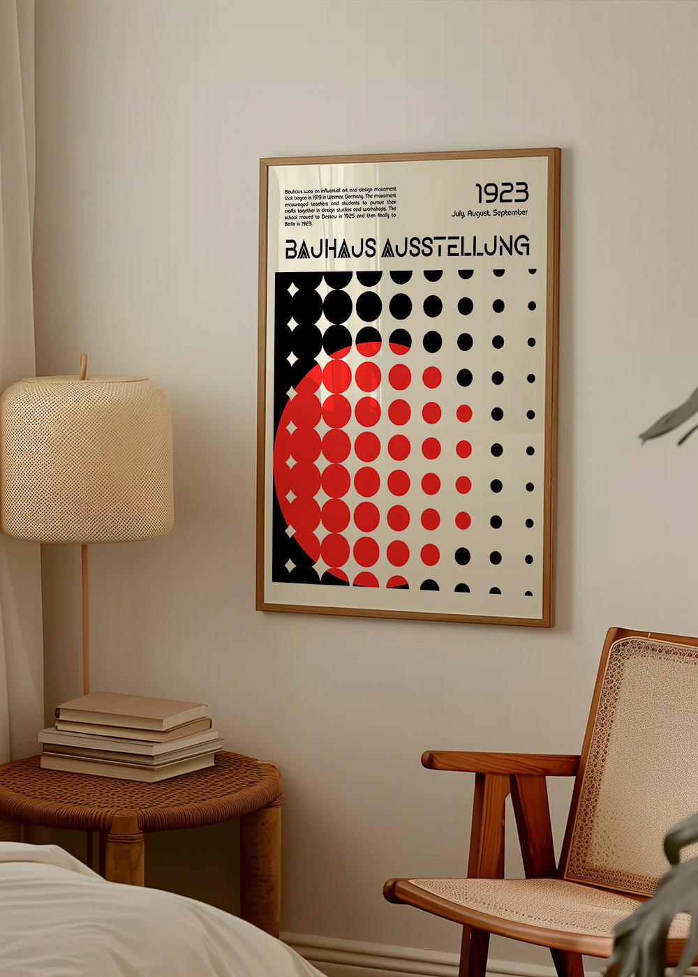 Geometrisk Bauhaus-plakat med røde halvkredse