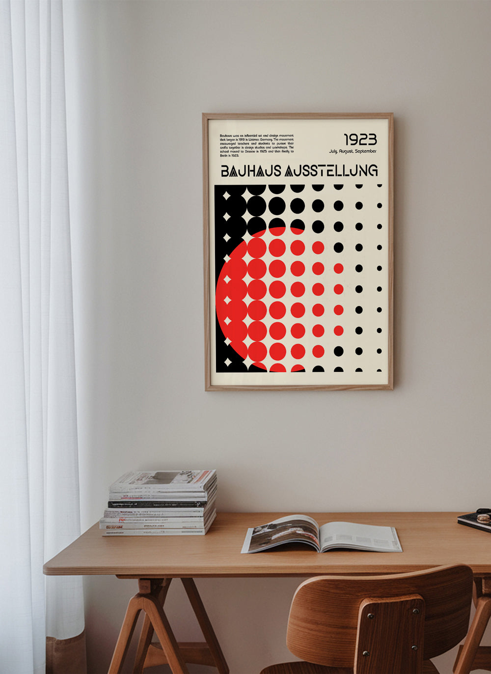 Geometrisk Bauhaus-plakat med røde halvkredse