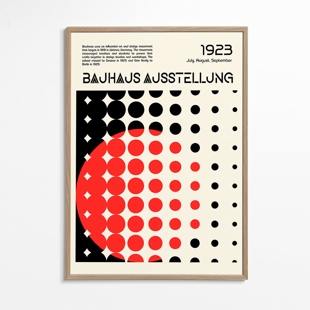 Geometrisk Bauhaus-plakat med røde halvkredse