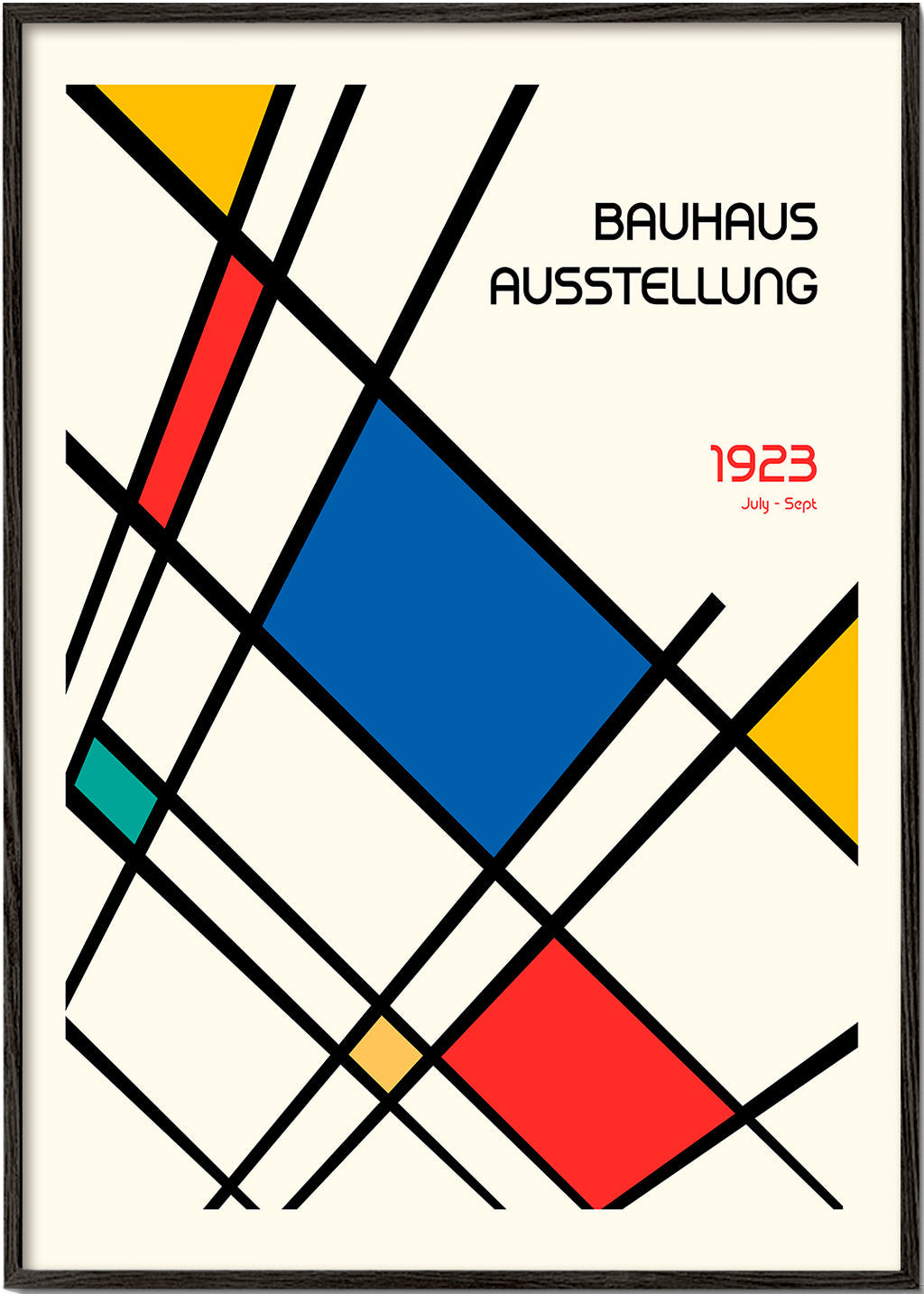 Geometrisk plakat Bauhaus 1923 med primærfarver