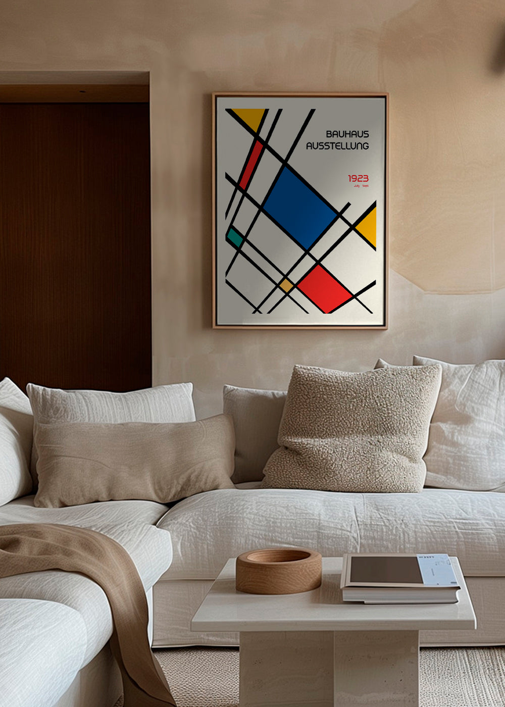 Geometrisk plakat Bauhaus 1923 med primærfarver
