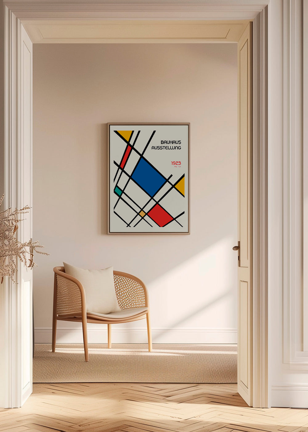 Geometrisk plakat Bauhaus 1923 med primærfarver