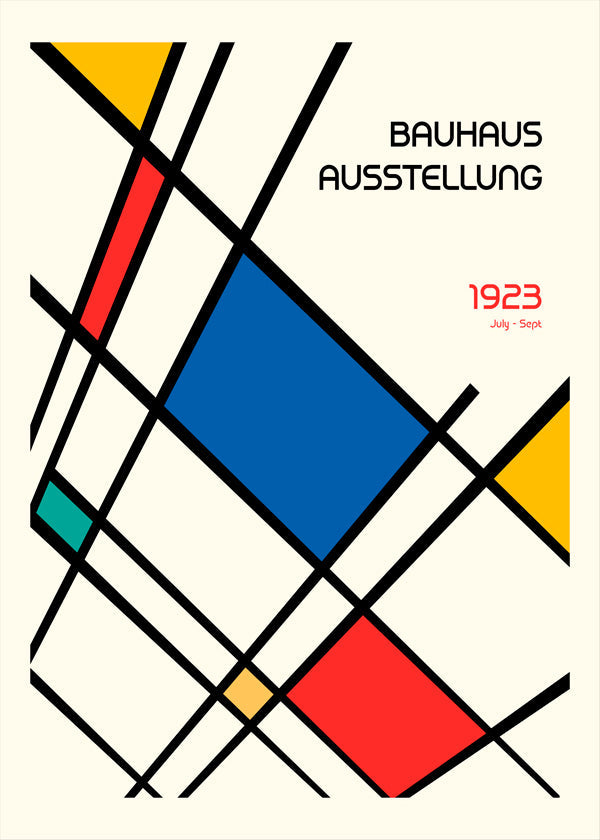 Geometrisk plakat Bauhaus 1923 med primærfarver