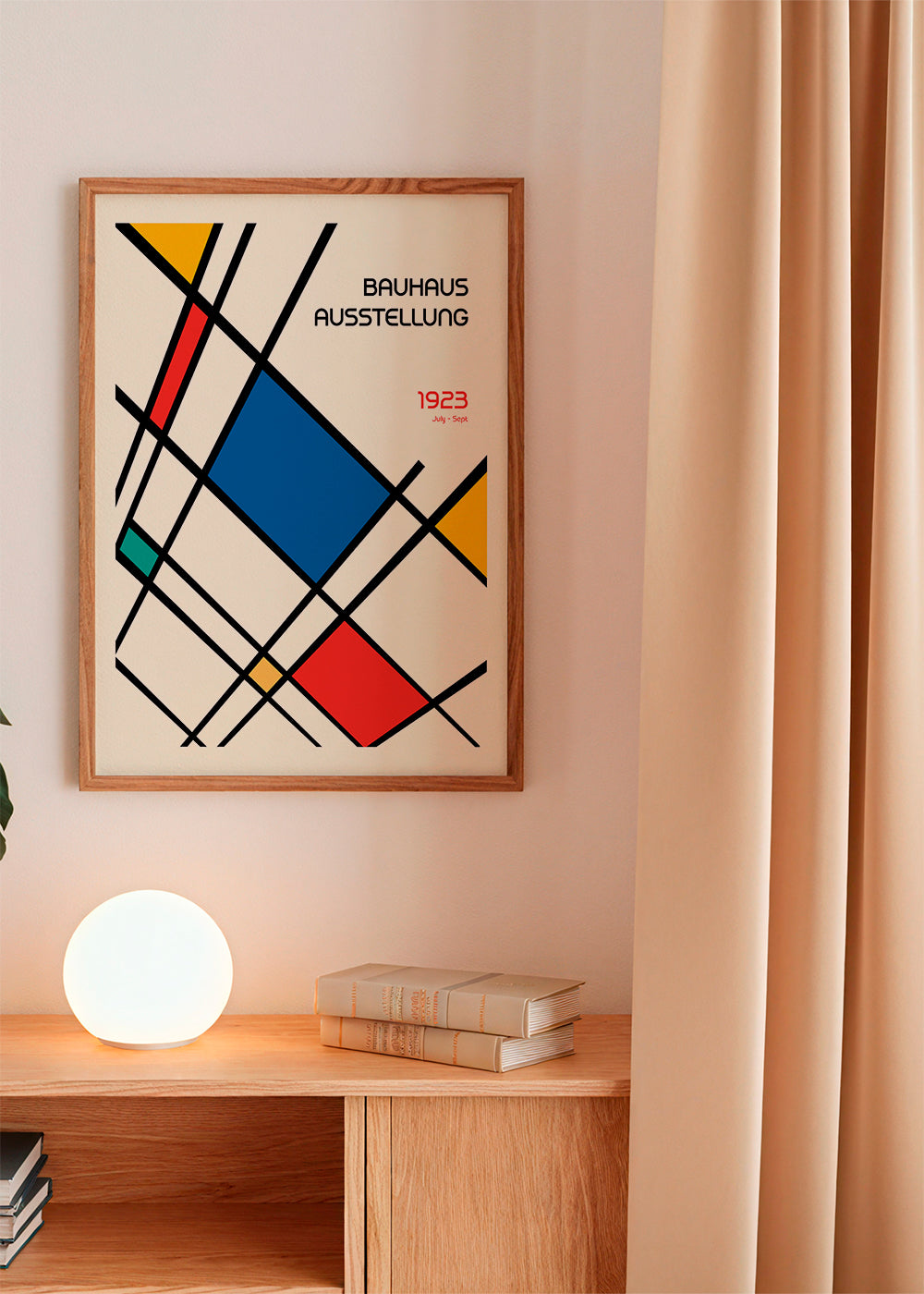 Geometrisk plakat Bauhaus 1923 med primærfarver