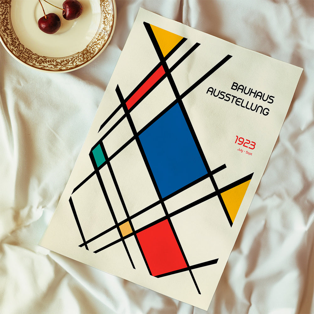 Geometrisk plakat Bauhaus 1923 med primærfarver